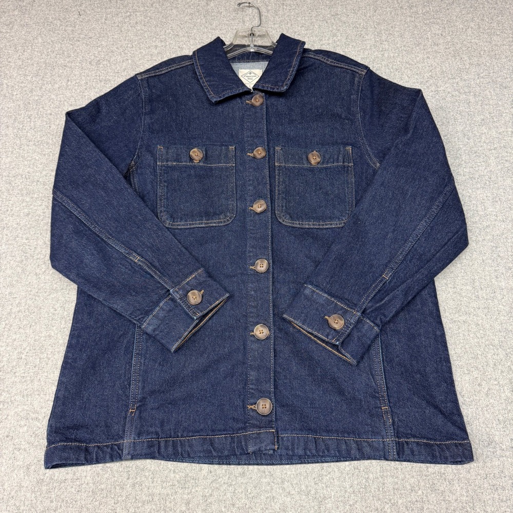 St. John's Bay Denim Shirt Jacket Size Large Blue Indigo Stretch Chore Coat L